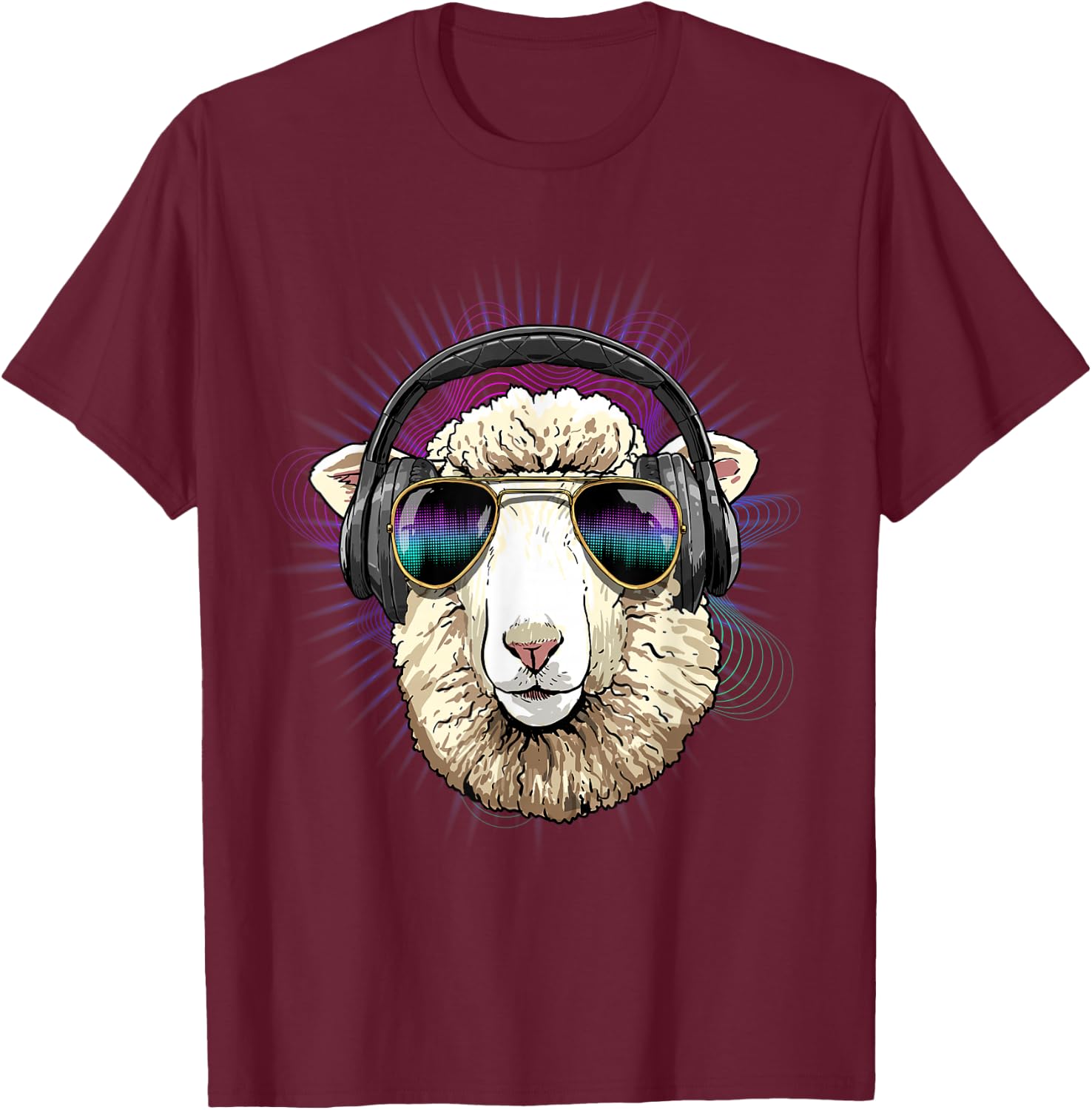 EDM House Music DJ Sheep Lamb Music Lover Music Artist Farm T-Shirt - T-Shirt | Maroon