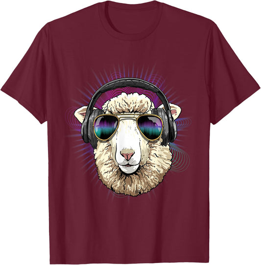 EDM House Music DJ Sheep Lamb Music Lover Music Artist Farm T-Shirt - T-Shirt | Maroon