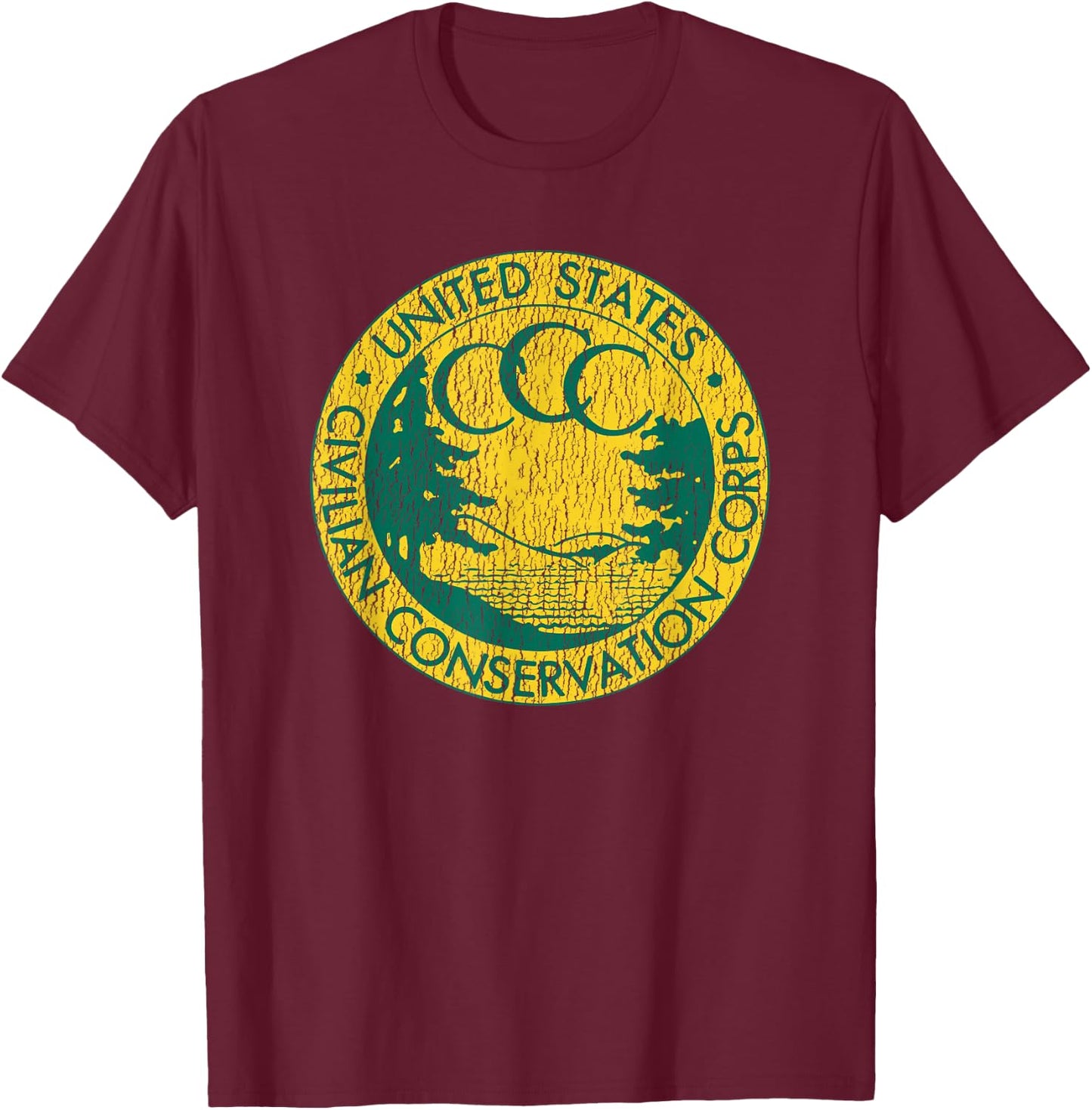 Civilian Conservation Corps CCC Logo Retro Distressed 1930s T-Shirt - T-Shirt | Maroon