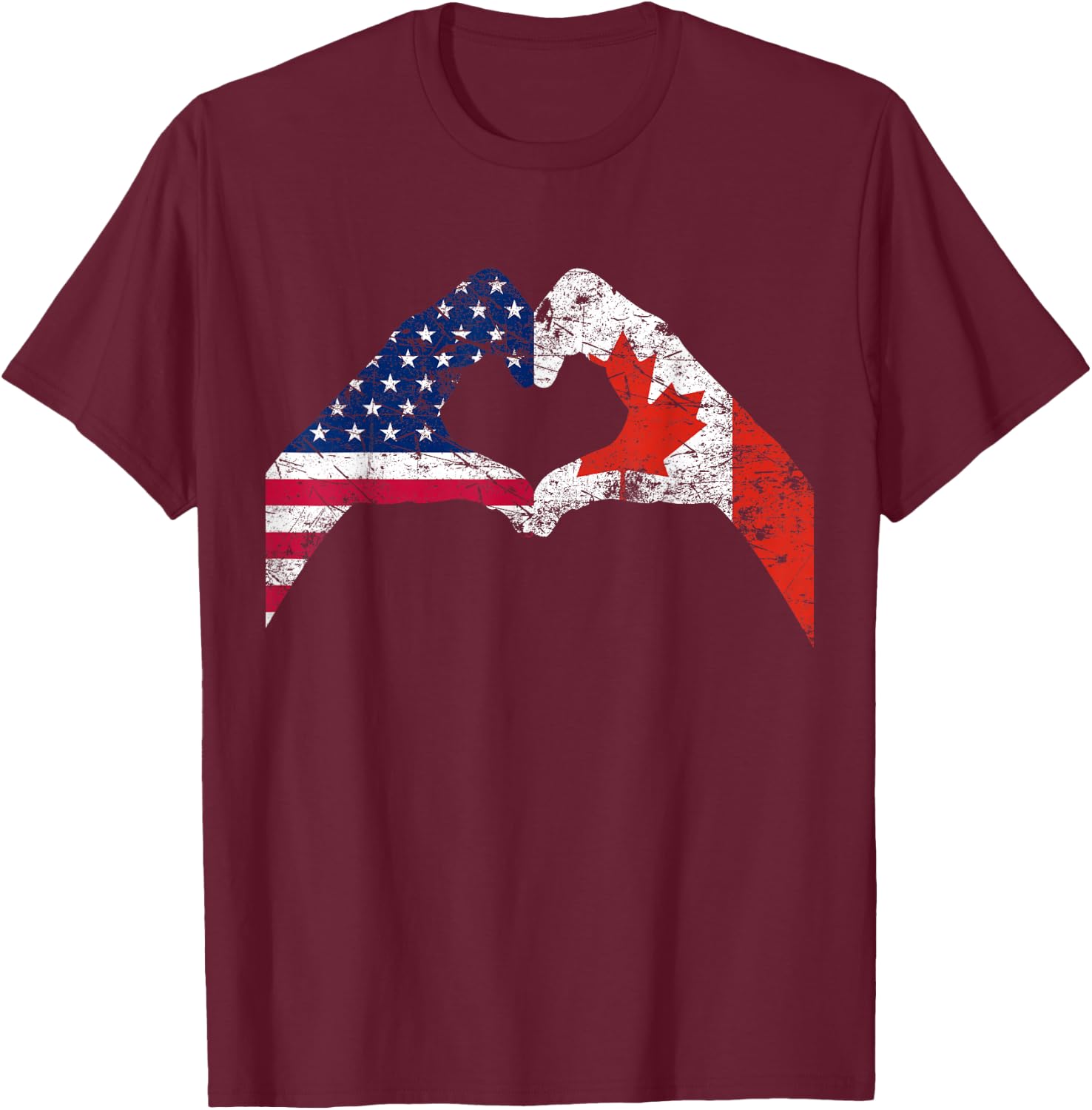Love America Canada Flag US EH Vintage T-Shirt - T-Shirt | Maroon