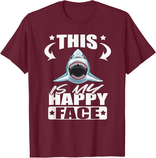 This is My Happy Face Funny Shark T-Shirt - T-Shirt | Maroon
