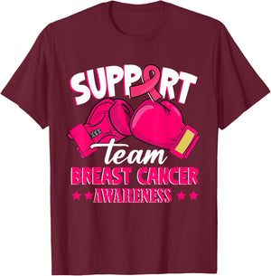 Support Team Boxing Gloves Pink Ribbon Breast Cancer Gifts T-Shirt - T-Shirt | Maroon