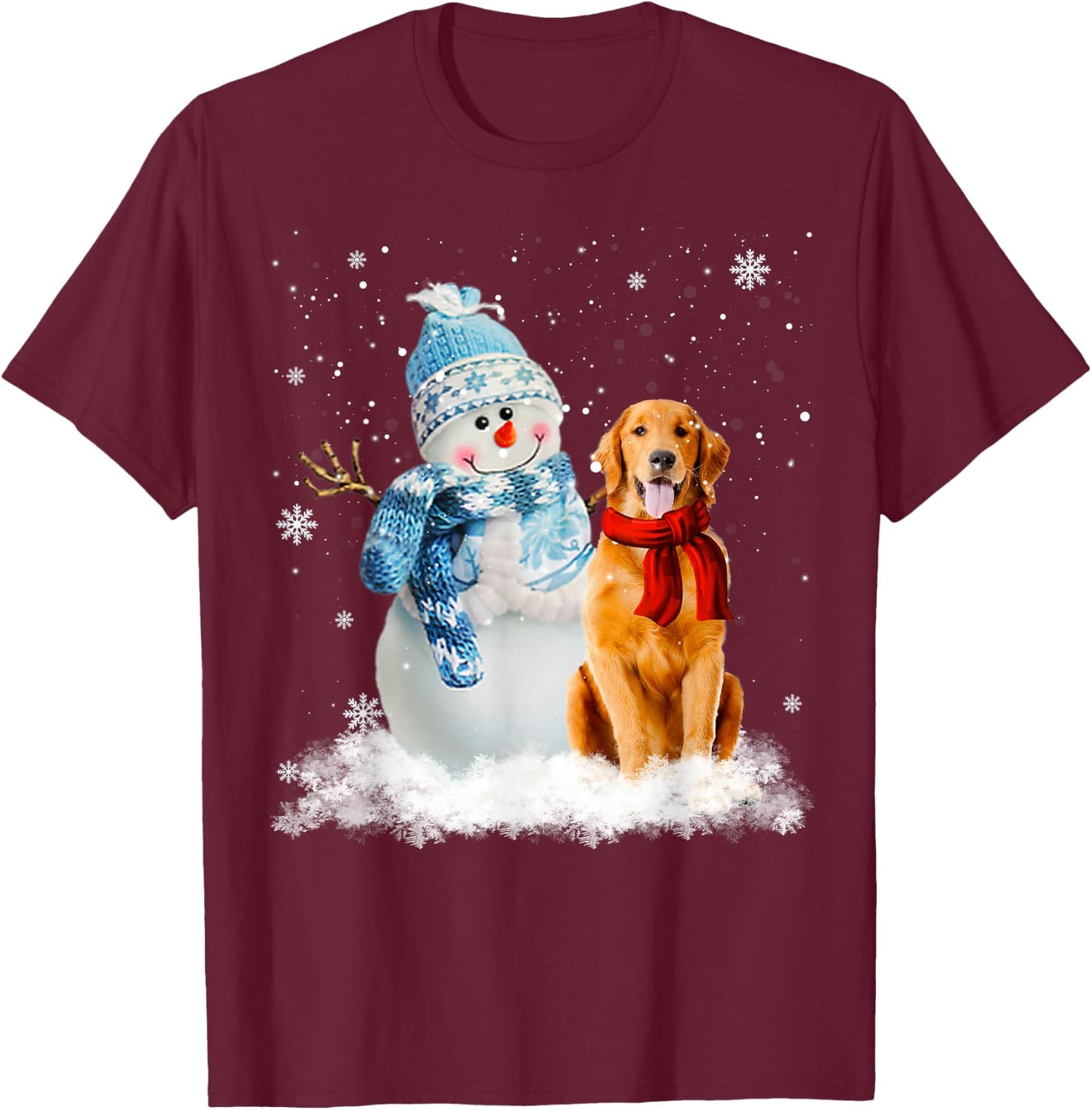 Funny Golden Retriever Christmas Snowman Christmas Pajama T-Shirt - T-Shirt | Maroon