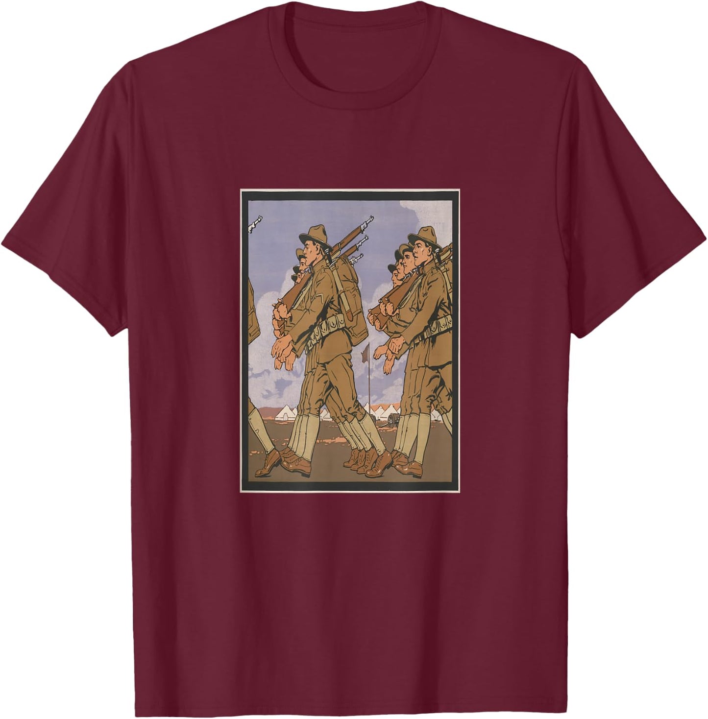 Vintage Doughboys of WWI Illustration (1916) T-Shirt - T-Shirt | Maroon