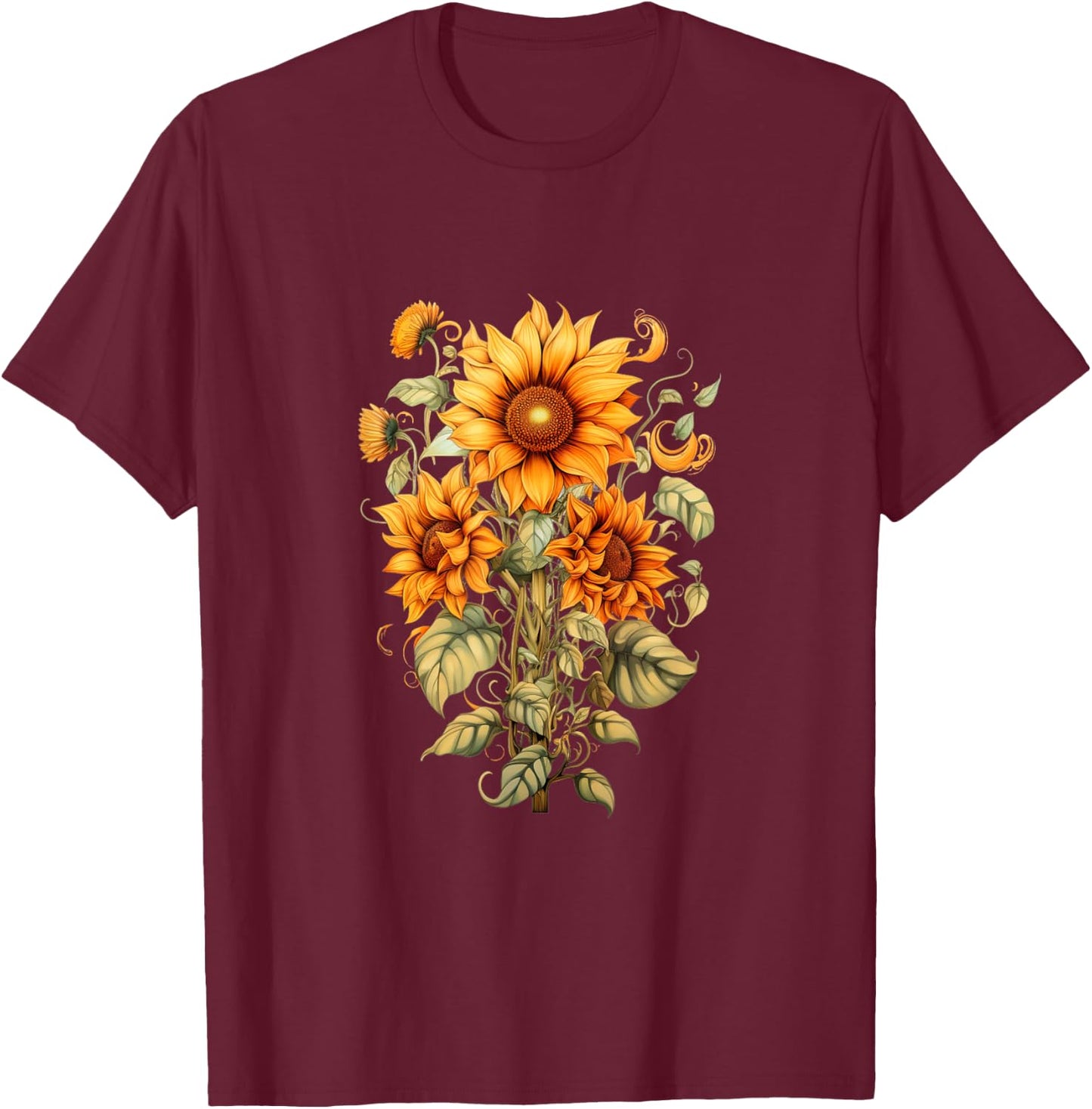 Sunflower butterfly floral vintage cool graphic T-Shirt - T-Shirt | Maroon