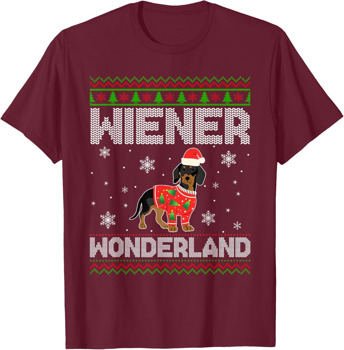 Weenie Wiener Dog Doxie Design Dackel Christmas Dachshund T-Shirt - T-Shirt | Maroon