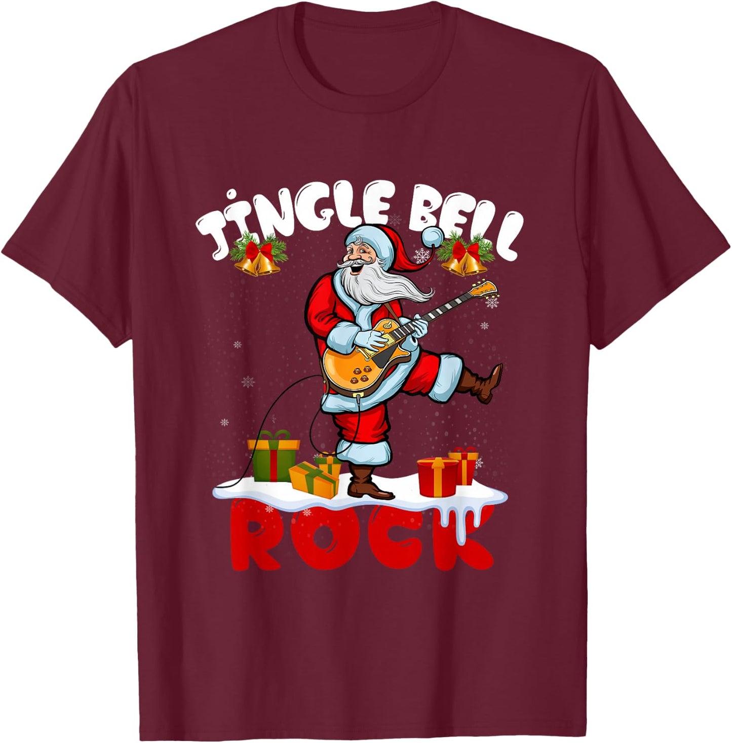 Jingle a Bell Rock Merry Christmas Santa Electric Guitar T-Shirt - T-Shirt | Maroon