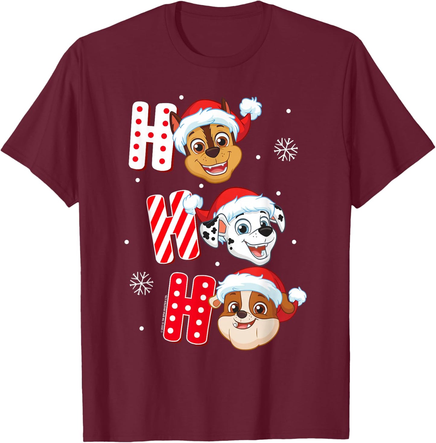 Paw Patrol Chase Marshall Rubble Christmas Santa Hats T-Shirt - T-Shirt | Maroon