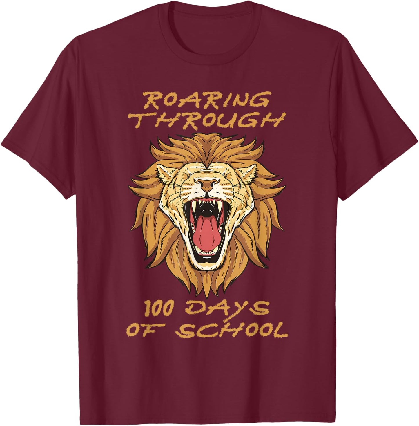 Roaring Through 100 Days of School Lion Teacher Kids Boys T-Shirt - T-Shirt | Maroon