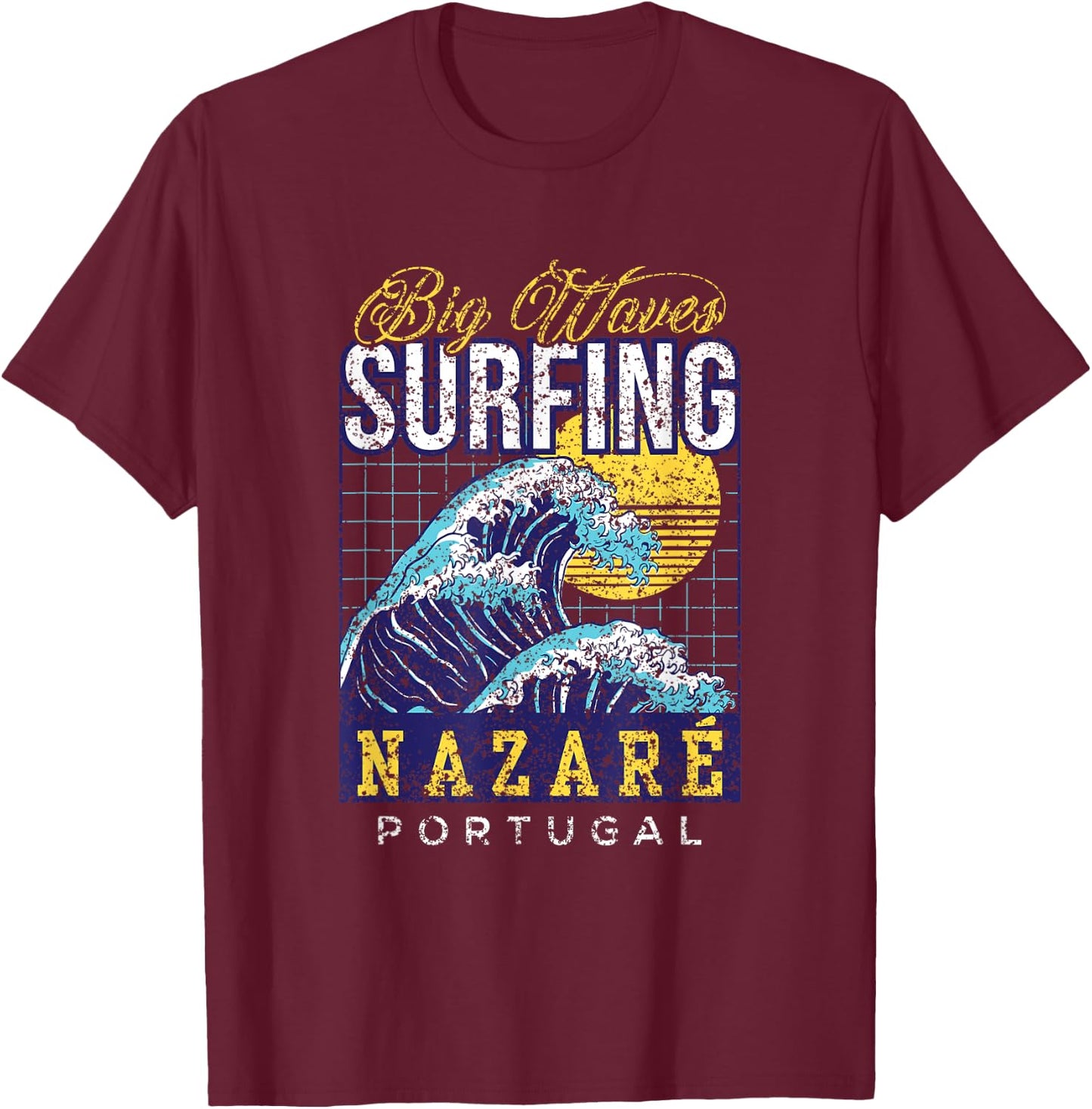 Big Wave Surfing Nazaré Portugal Surfer Surf T-Shirt - T-Shirt | Maroon