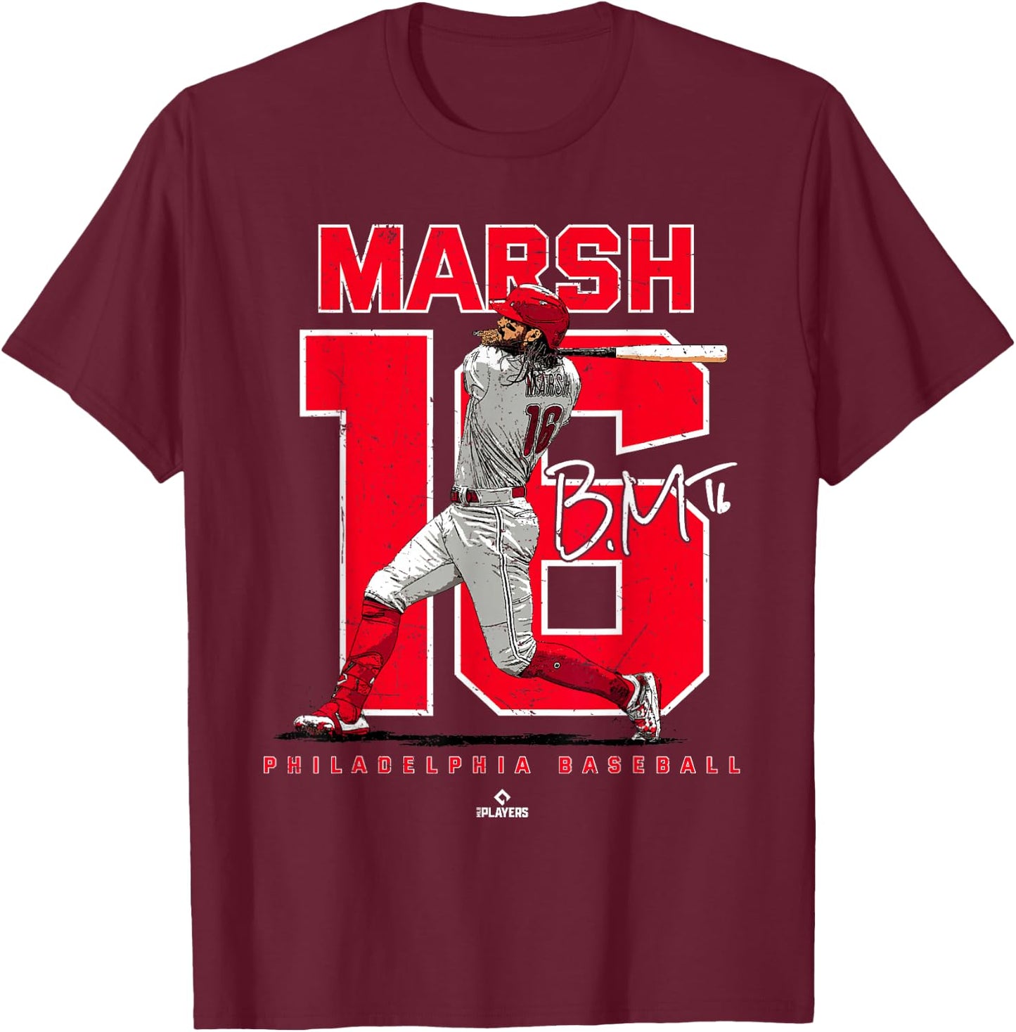 Number and Portrait Brandon Marsh Philadelphia MLBPA T-Shirt - T-Shirt | Maroon