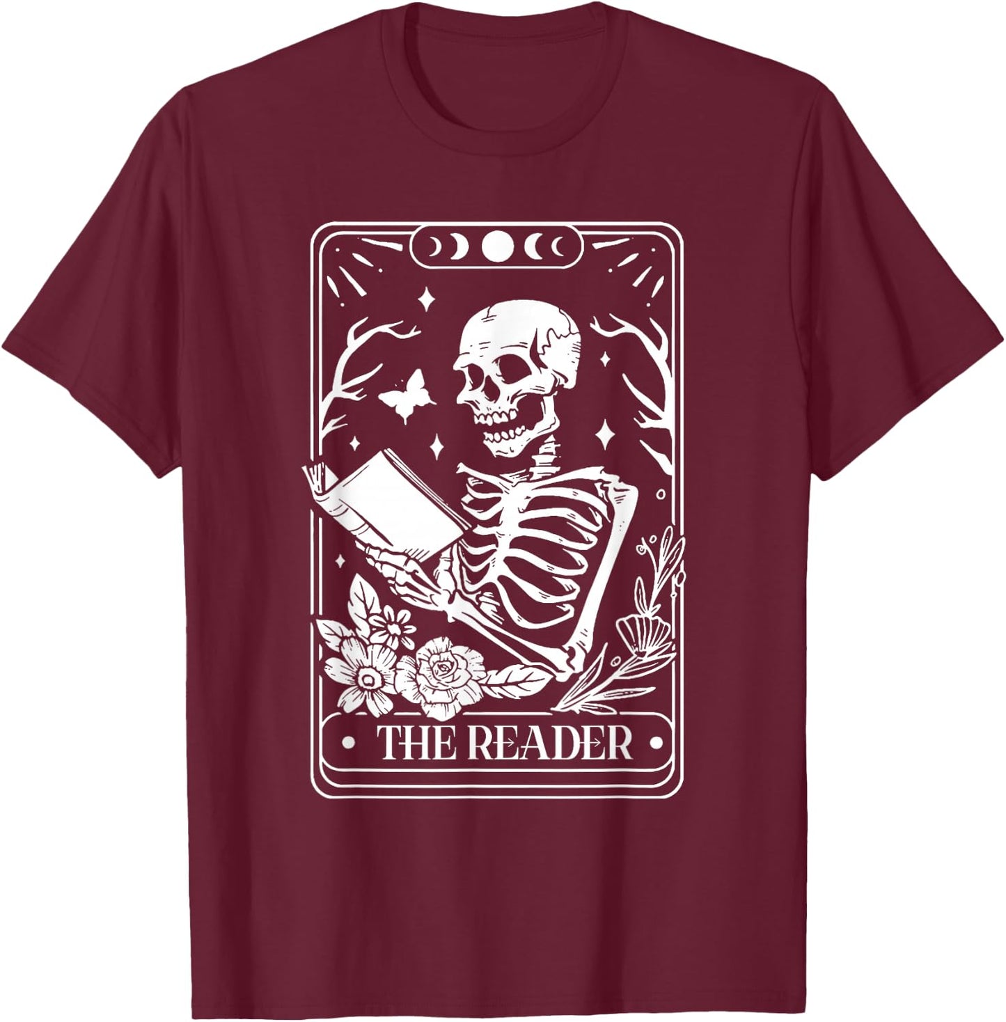 The Reader Tarot Funny Skeleton Reading T-Shirt - T-Shirt | Maroon