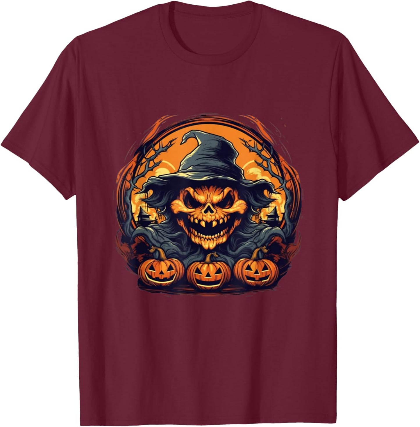 Halloween Scary Scarecrow Jack O Lanterns. T-Shirt - T-Shirt | Maroon
