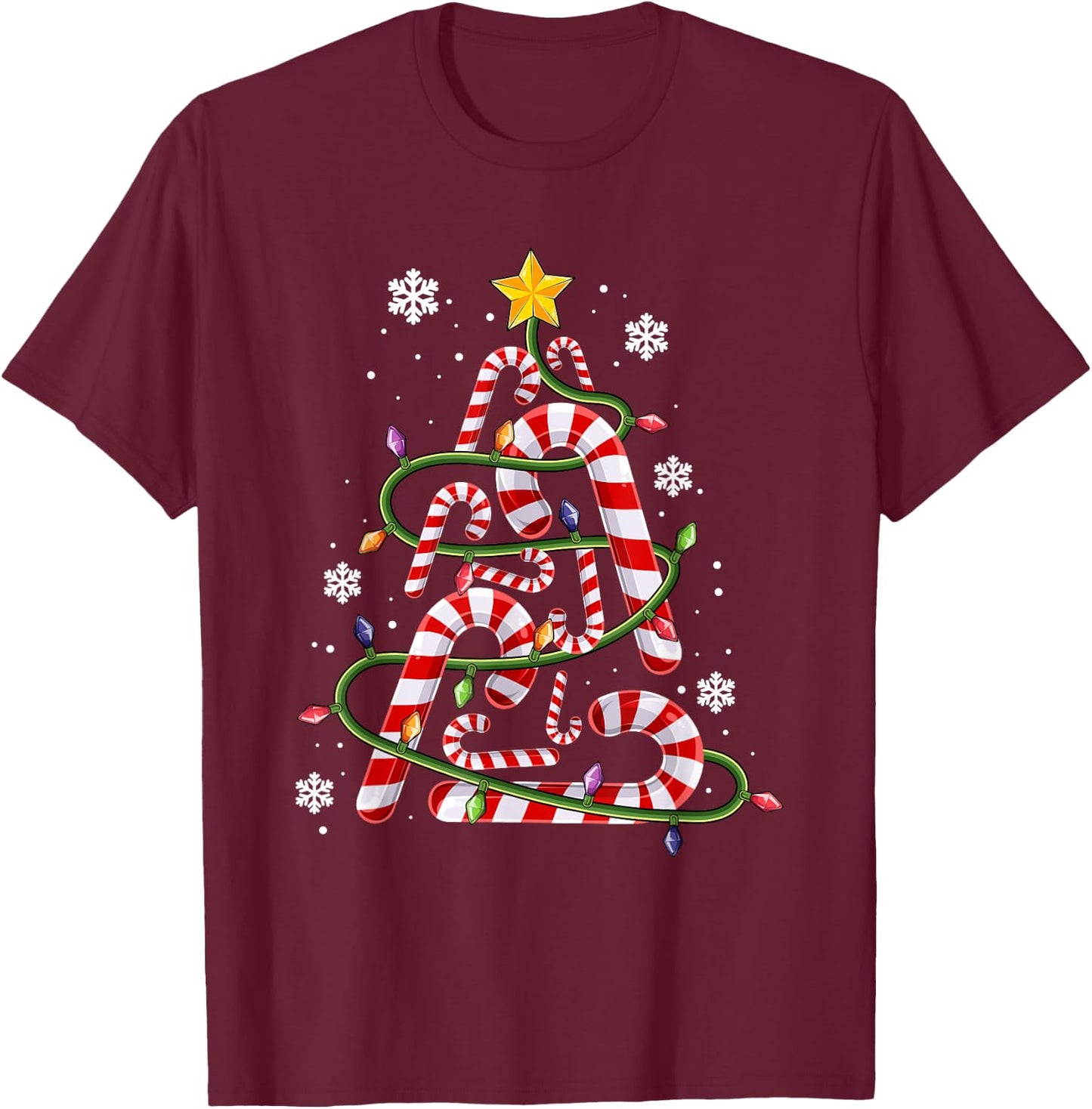 Candy Cane Shirt for Family, Kids Christmas Tree Lights T-Shirt - T-Shirt | Maroon