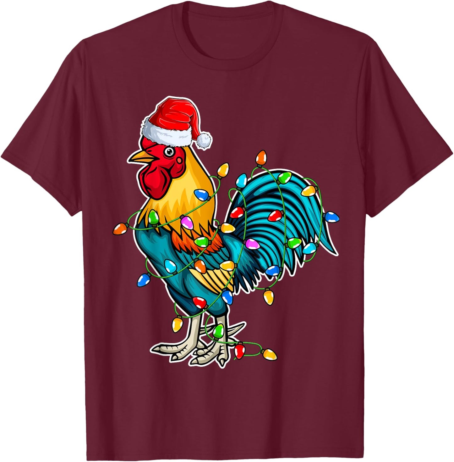 Rooster Santa Hat Christmas - Chicken Rooster Lover Xmas T-Shirt - T-Shirt | Maroon