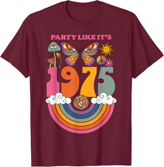 1975 Birthday Party Costume 70s Disco Outfits Men T-Shirt - T-Shirt | Maroon