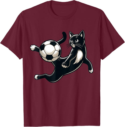 Black Cat Bicycle Kick - Soccer Fans Women Men Kids T-Shirt - T-Shirt | Maroon