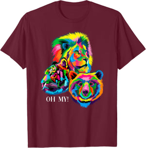 Colorful Lion, Tiger, Bear, Oh My! T-Shirt - T-Shirt | Maroon