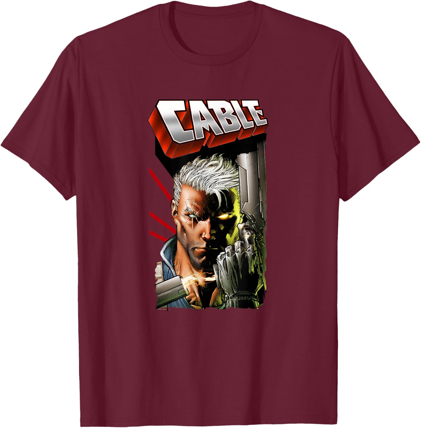 Marvel X-Men Cable Face Action Packed Vintage Poster T-Shirt - T-Shirt | Maroon