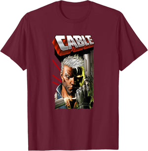 Marvel X-Men Cable Face Action Packed Vintage Poster T-Shirt - T-Shirt | Maroon