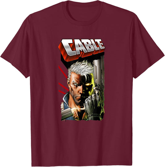 Marvel X-Men Cable Face Action Packed Vintage Poster T-Shirt - T-Shirt | Maroon