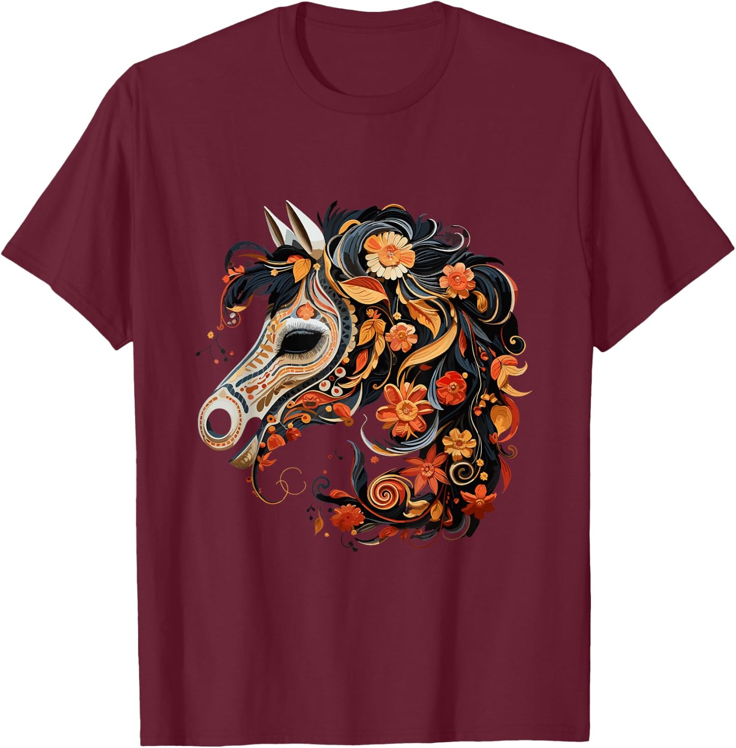 Dia De Los Muertos Day Of The Dead Halloween Horse T-Shirt - T-Shirt | Maroon