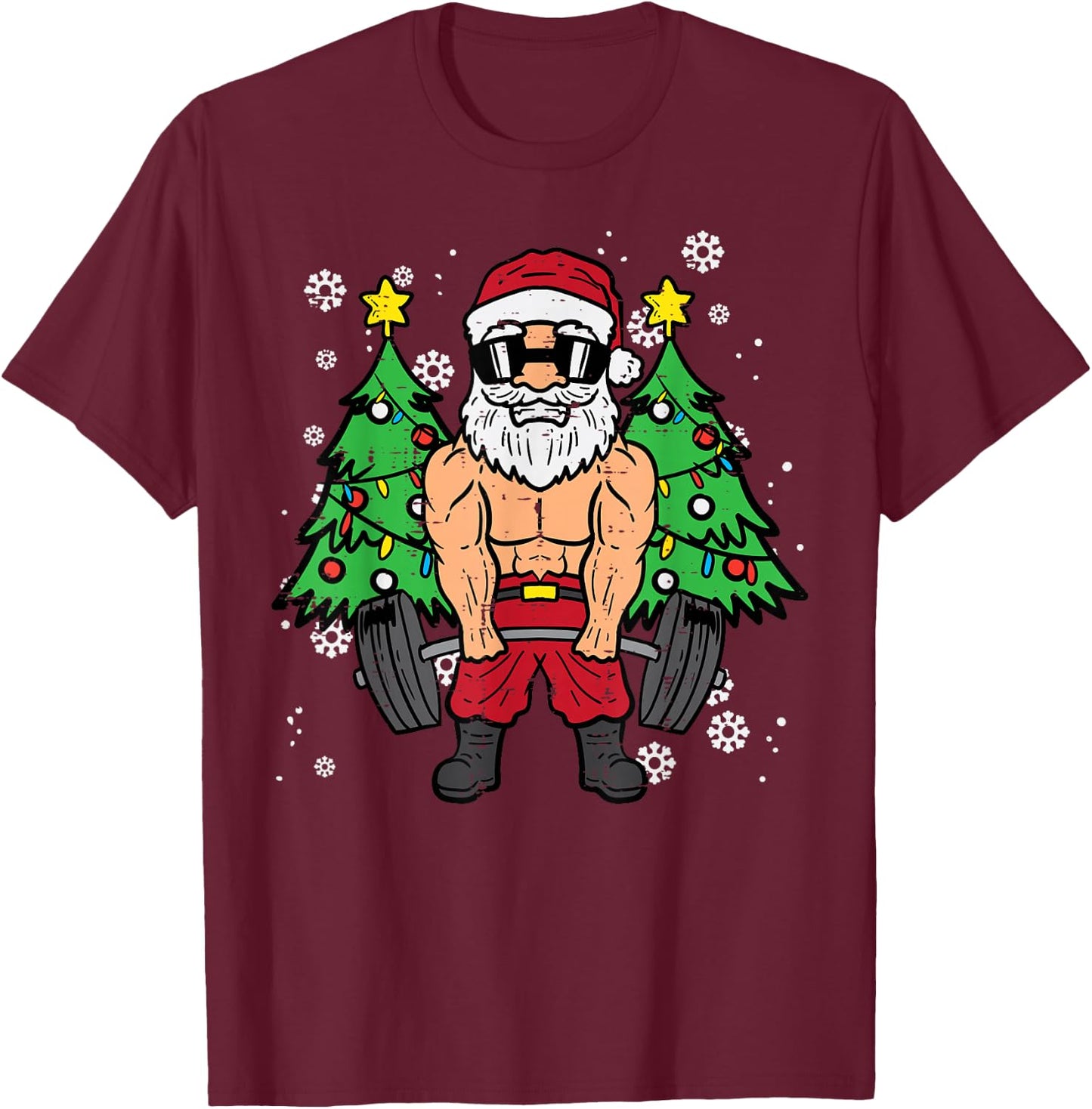 Christmas Santa Deadlift Xmas Weightlift Gym Men Women T-Shirt - T-Shirt | Maroon