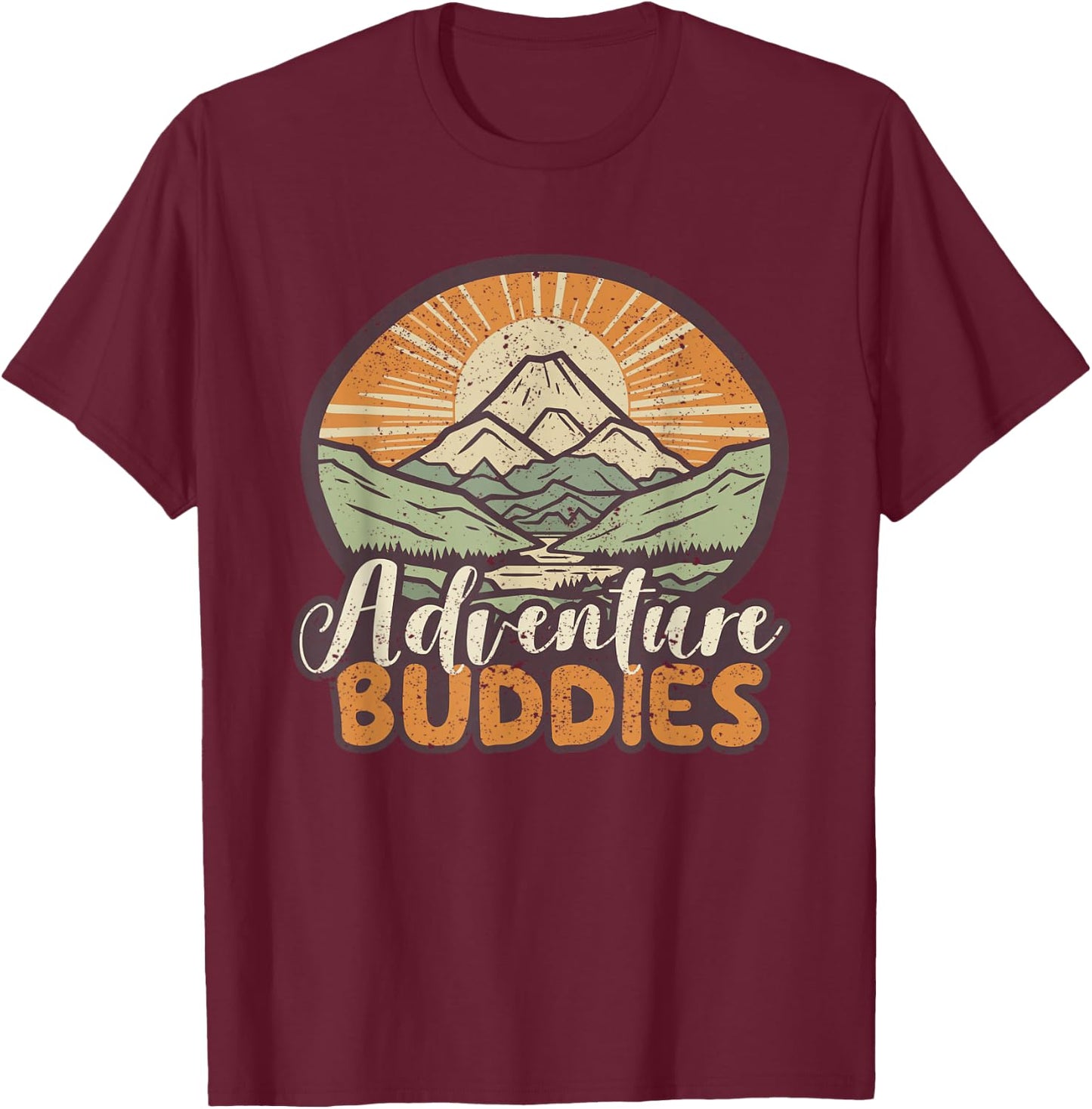 Adventure Buddies Couples Funny Hiking Adventure Mountains T-Shirt - T-Shirt | Maroon