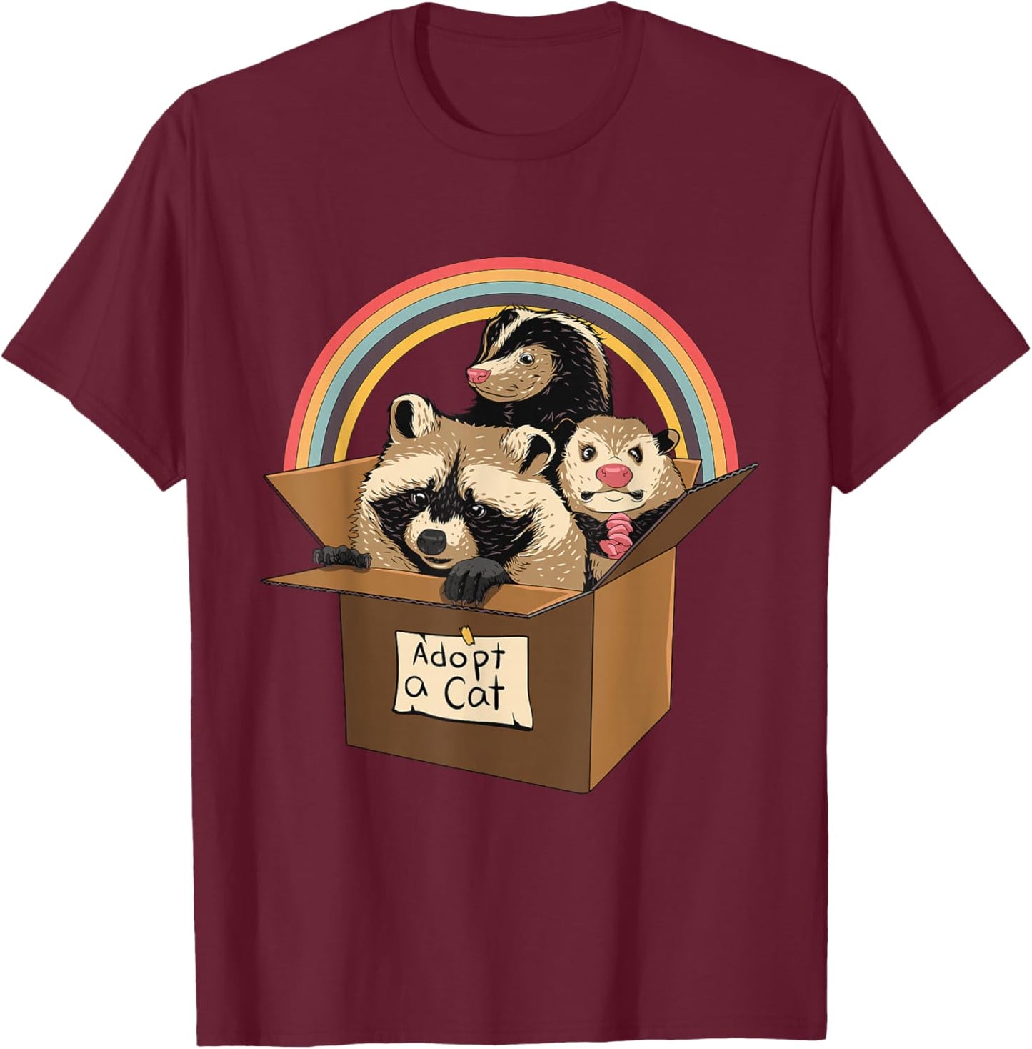 Adopt a Cat Raccoon Opossum Skunk Street Cat Trash Panda T-Shirt - T-Shirt | Maroon
