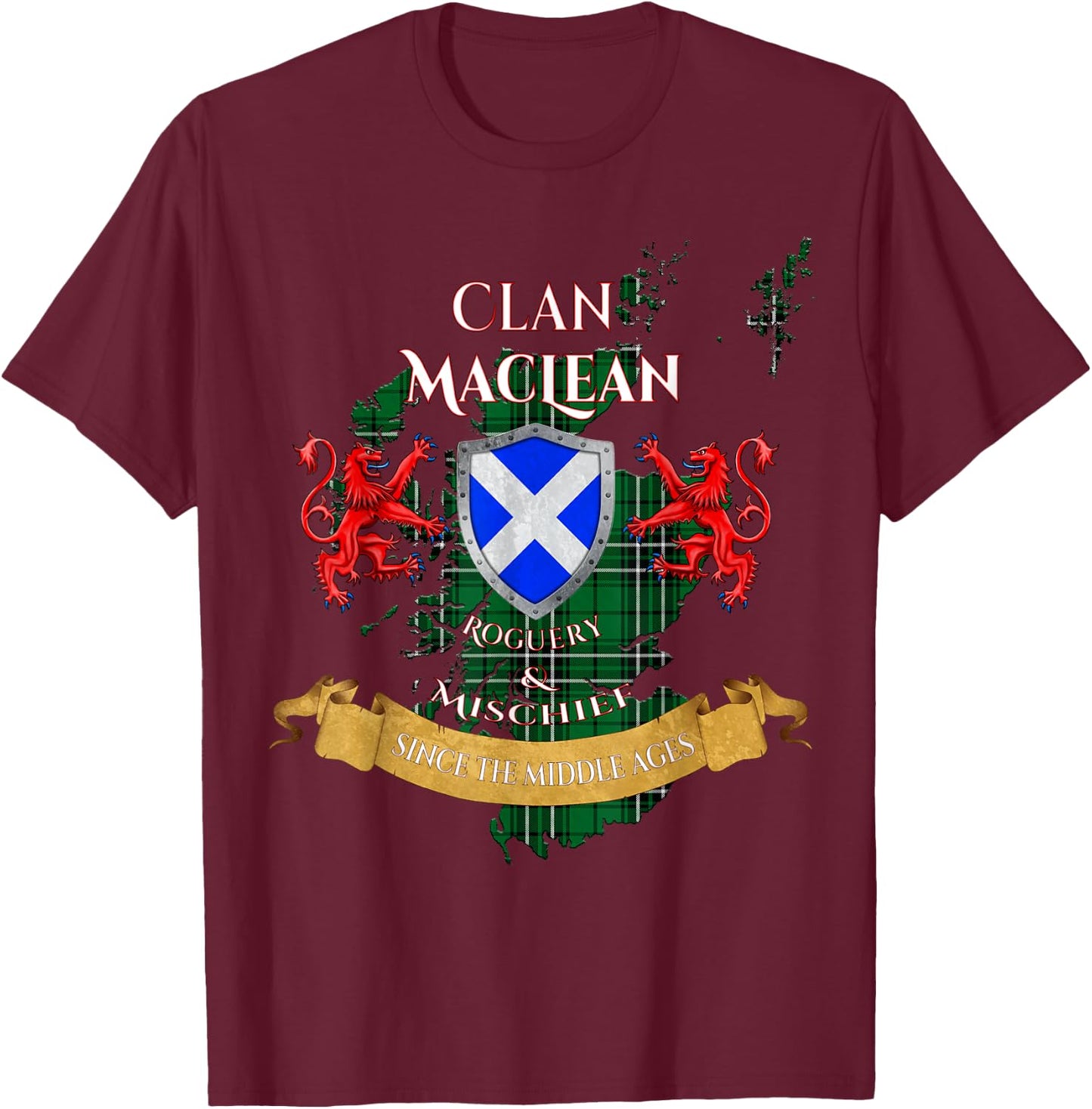 MacLean Hunting Scottish Family Clan Middle Ages Mischief T-Shirt - T-Shirt | Maroon