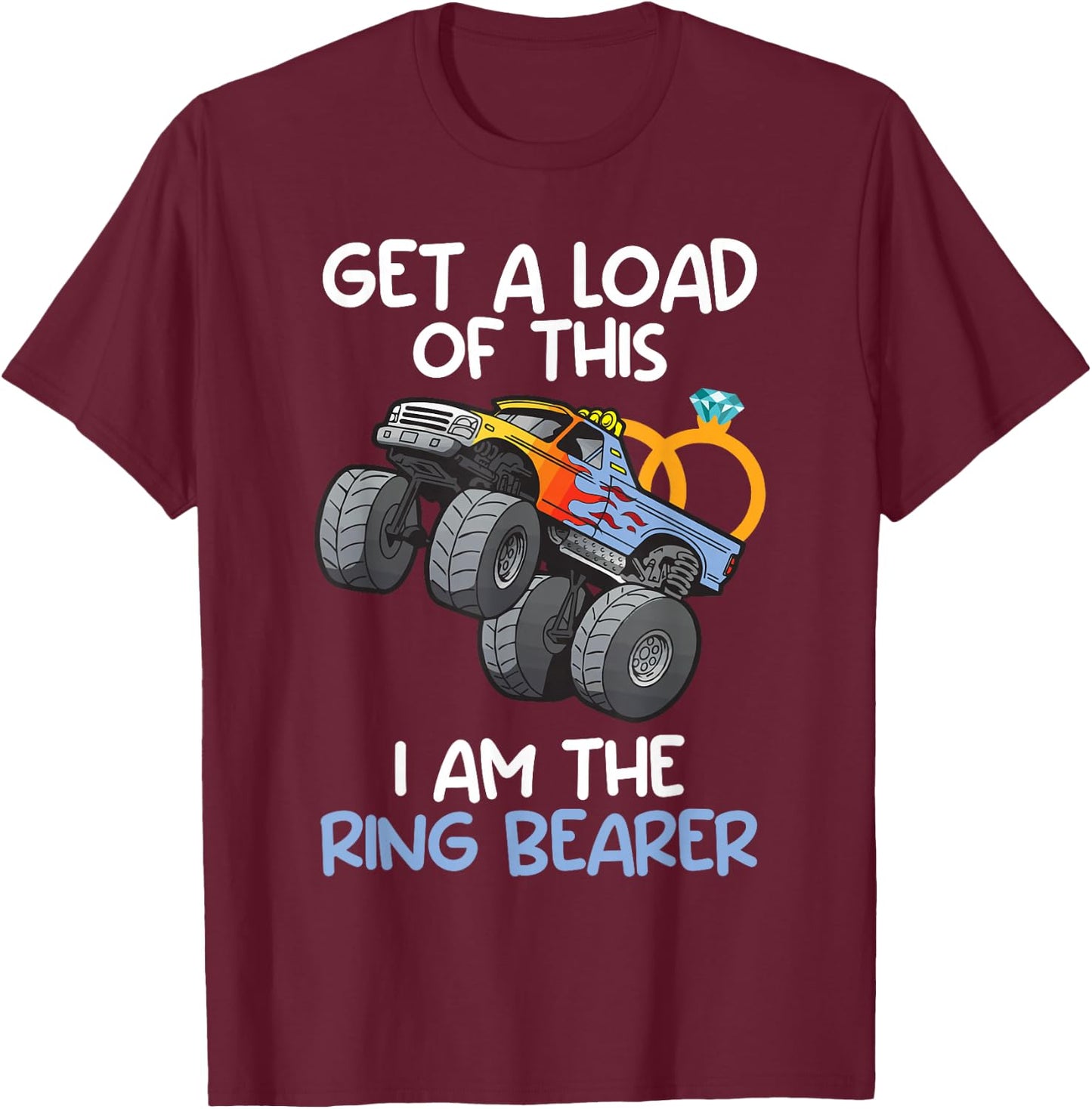 Wedding Shirt Iam The Ring Bearer Funny Monster Truck Boys T-Shirt - T-Shirt | Maroon