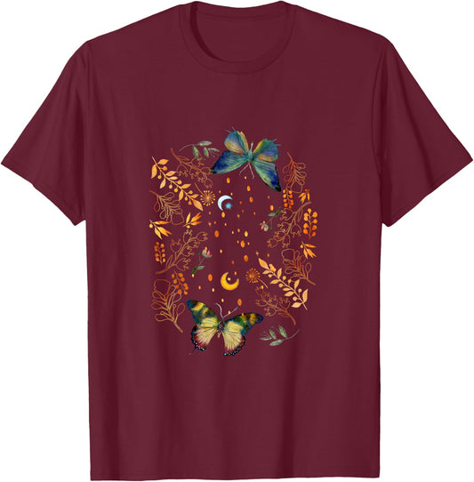 Cute Cottage core Aesthetic Butterflies T-Shirt - T-Shirt | Maroon
