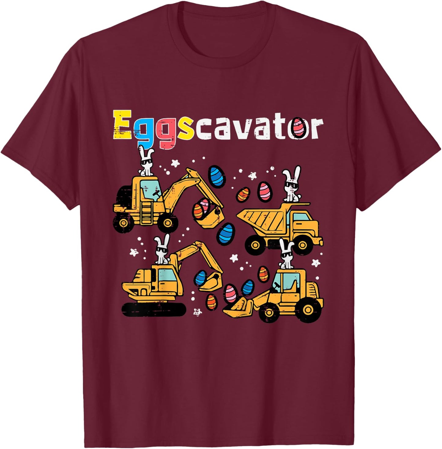 Eggscavator Easter Egg Hunt Construction Trucks Toddler Boys T-Shirt - T-Shirt | Maroon