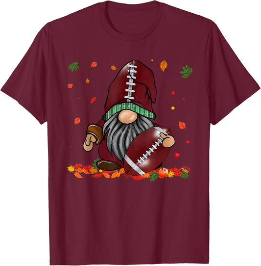 Gnome Football Season Thanksgiving Fall Leaves Autumn T-Shirt - T-Shirt | Maroon