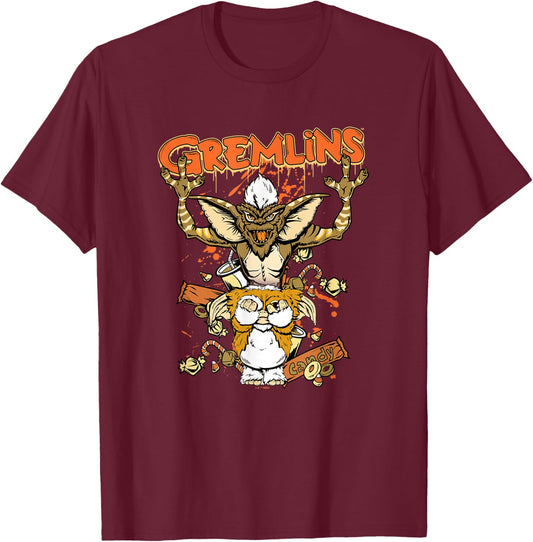 Gremlins Halloween Gizmo Candy Change Crunch T-Shirt - T-Shirt | Maroon