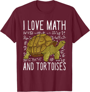 I Love Math And Tortoises Funny Kids School Turtle T-Shirt - T-Shirt | Maroon