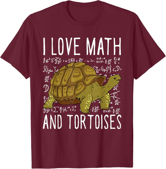 I Love Math And Tortoises Funny Kids School Turtle T-Shirt - T-Shirt | Maroon