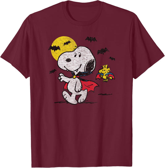 Peanuts - Vampire Snoopy and Woodstock T-Shirt - T-Shirt | Maroon