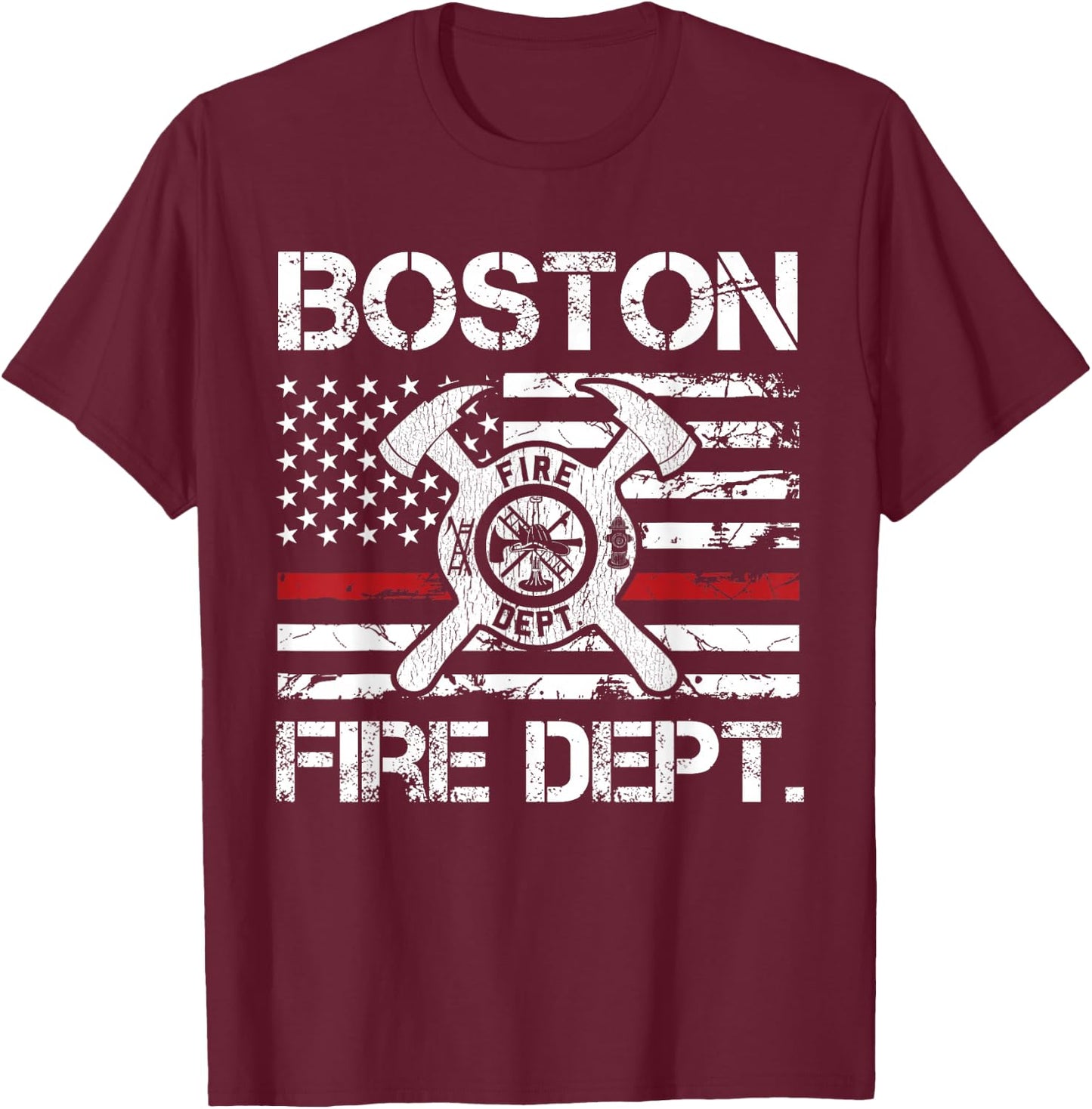 Boston Massachusetts Fire Department Thin Red Line Logo T-Shirt - T-Shirt | Maroon