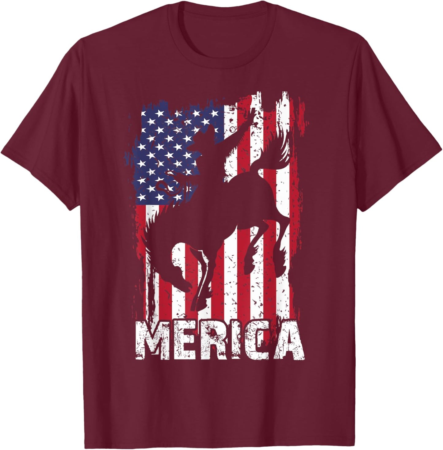 Merica 4th of July Horse Rodeo Cowboy USA Flag Patriotic Men T-Shirt - T-Shirt | Maroon