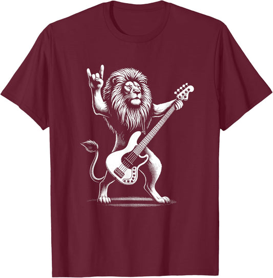 Rock n Roll Lion Playing Guitar Funny Lion T-Shirt - T-Shirt | Maroon
