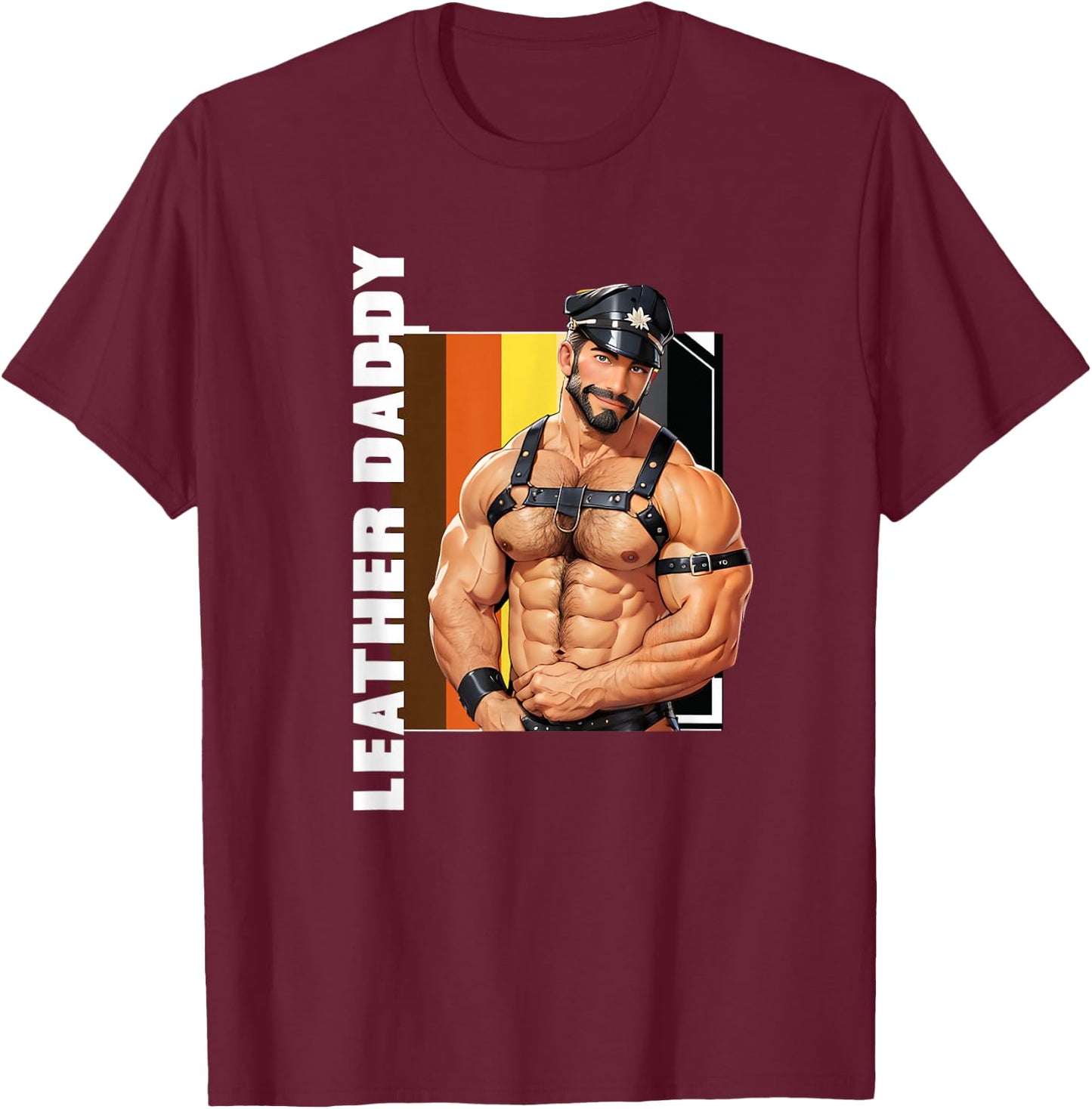 Retro Gay Daddy Leather Gay Biker - Bear Bearded Gay Pride T-Shirt - T-Shirt | Maroon
