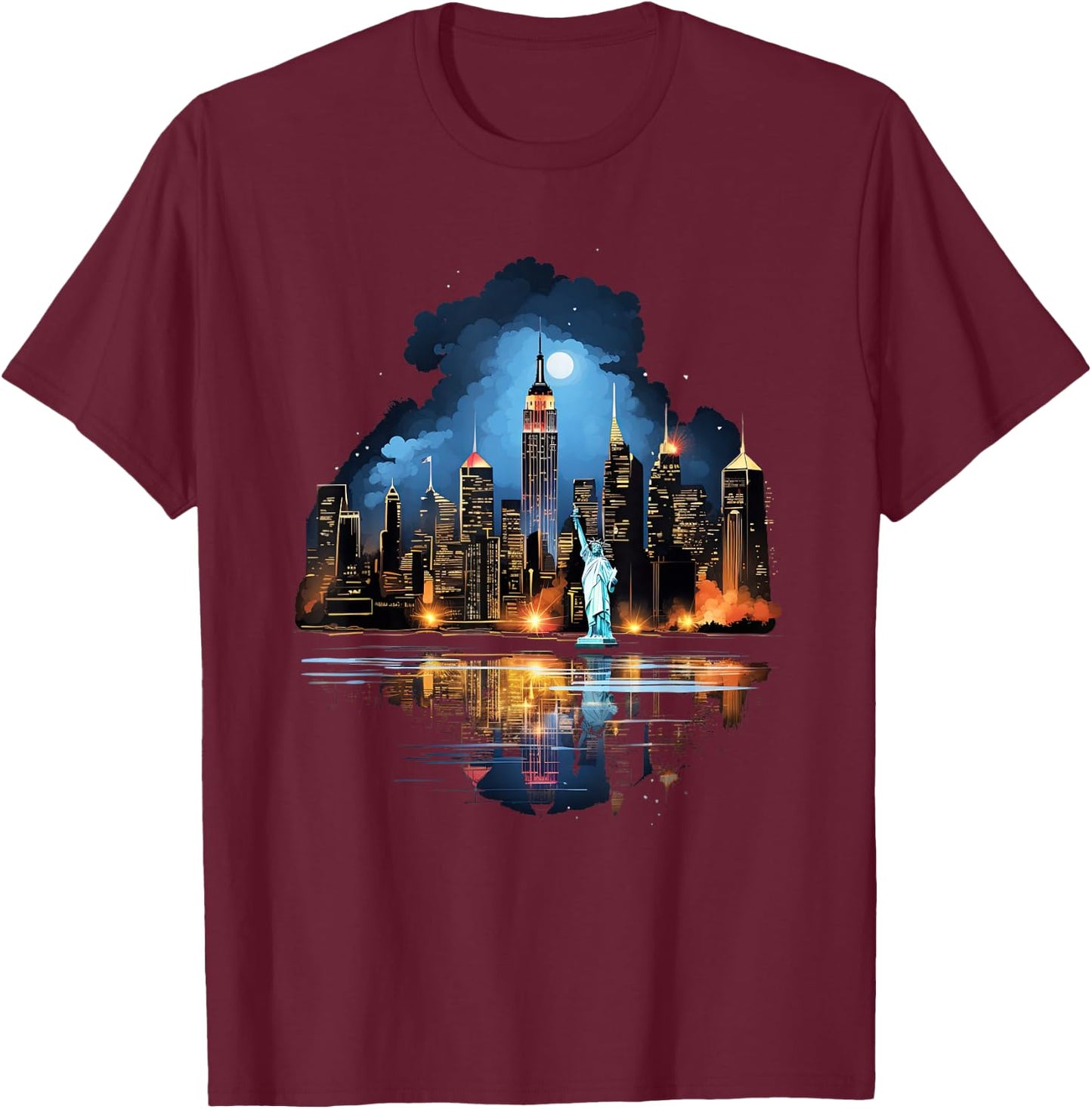 New York City Downtown Skyline Statue of Liberty NYC T-Shirt - T-Shirt | Maroon