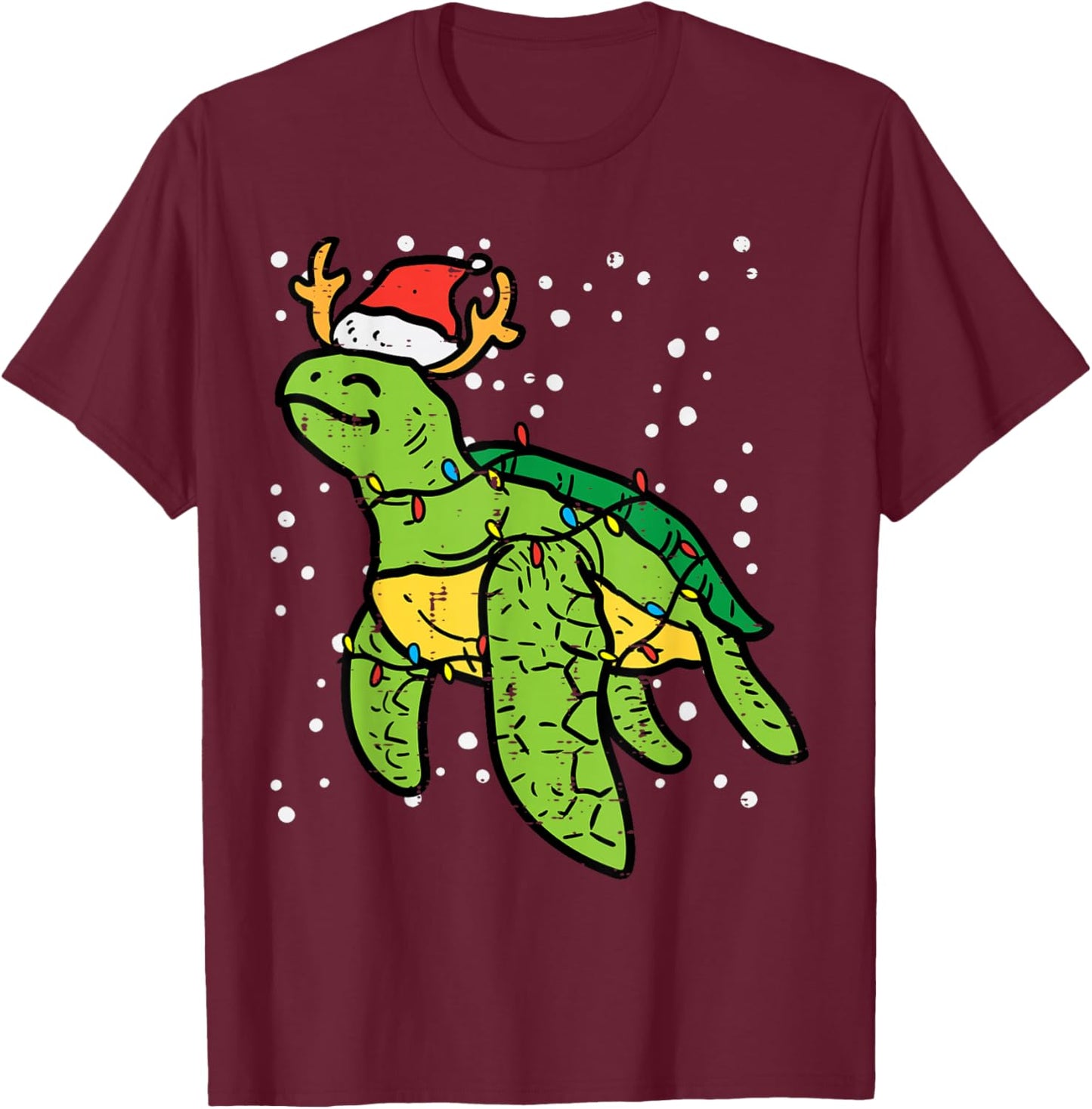 Sea Turtle Santa Christmas Lights Cute Xmas Men Women Kids T-Shirt - T-Shirt | Maroon