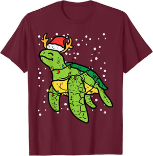 Sea Turtle Santa Christmas Lights Cute Xmas Men Women Kids T-Shirt - T-Shirt | Maroon
