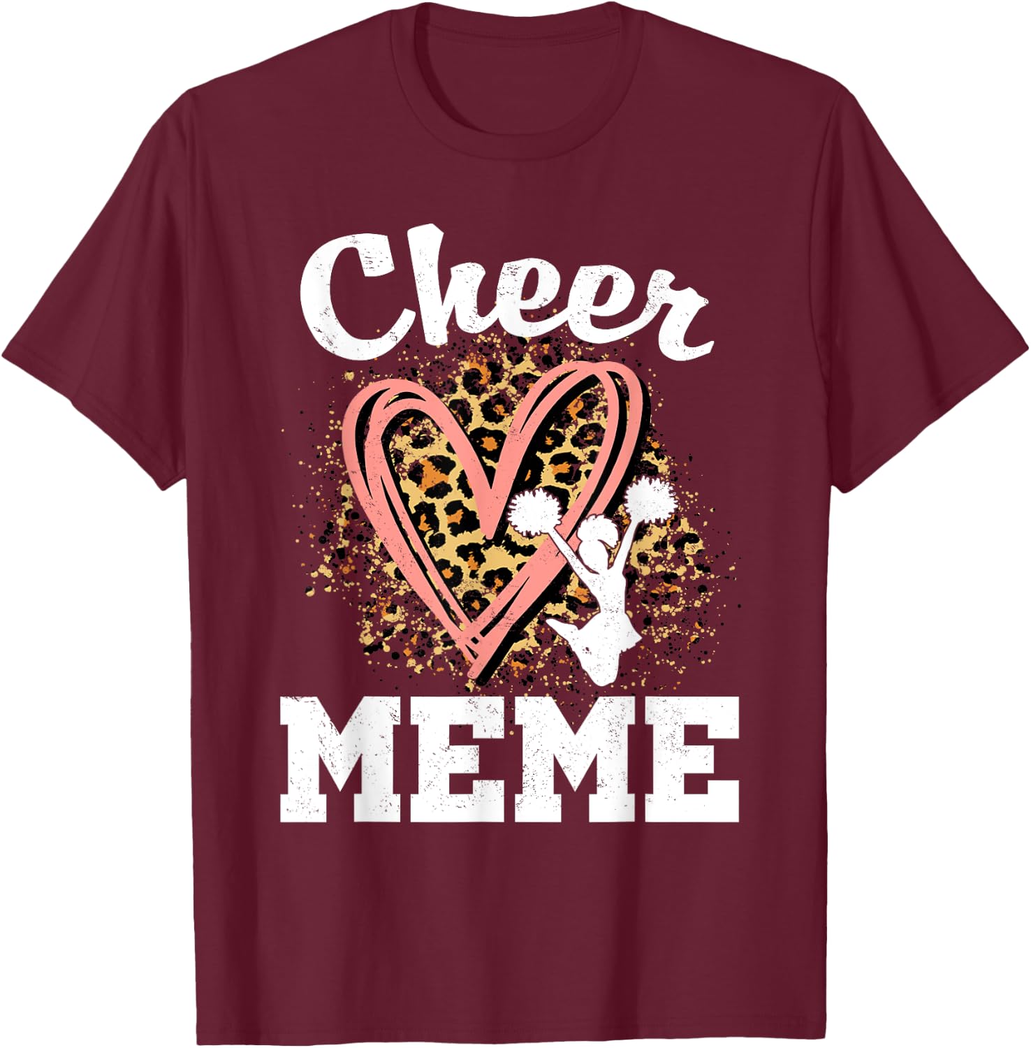 Cheer Meme Leopard Heart Cheerleader T-Shirt - T-Shirt | Maroon
