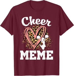Cheer Meme Leopard Heart Cheerleader T-Shirt - T-Shirt | Maroon