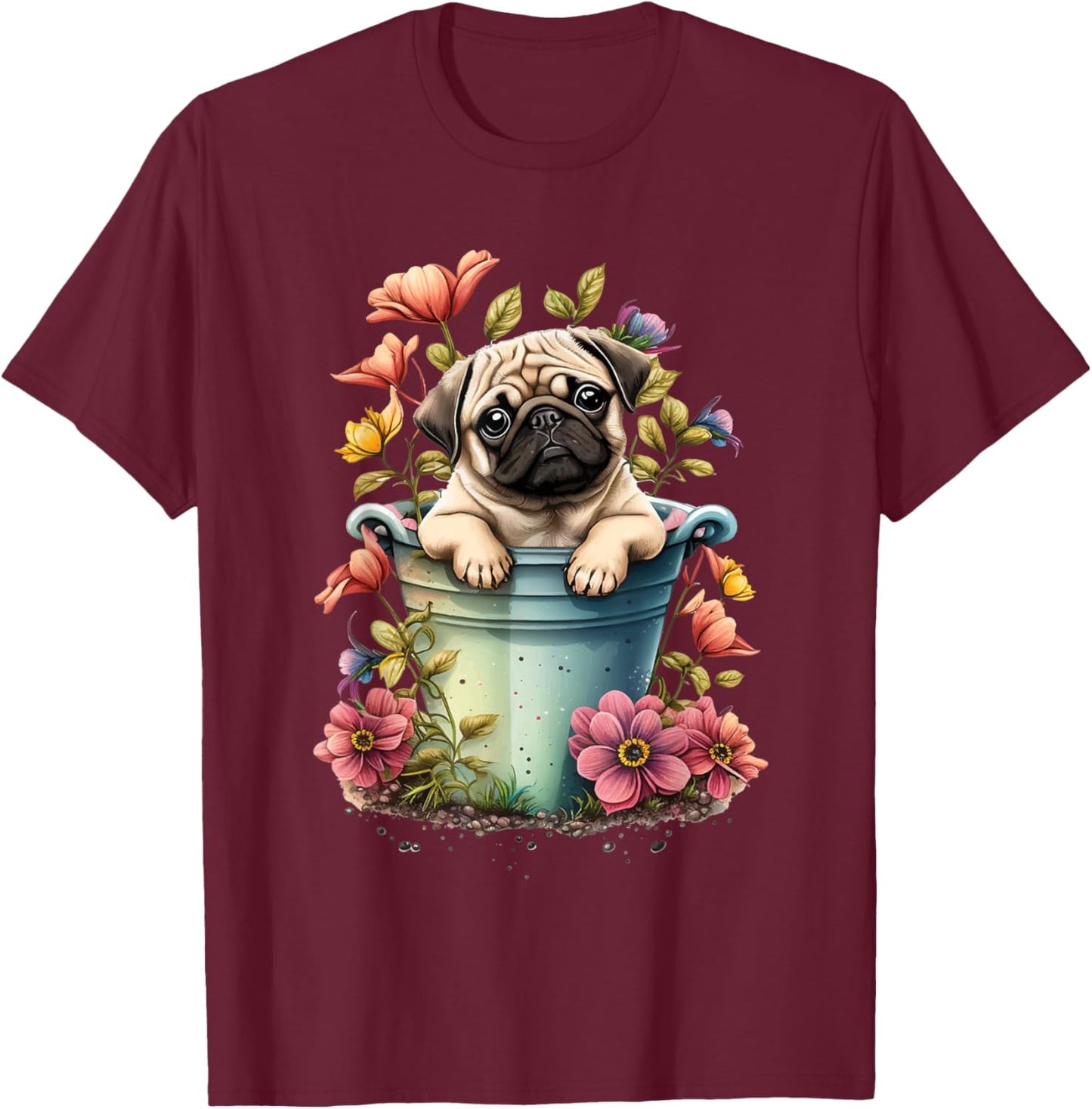 Spring Floral Pug - Dog Owner Pet Trainer Animal Puppy Lover Men Women Kids T-Shirt - T-Shirt | Maroon