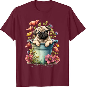 Spring Floral Pug - Dog Owner Pet Trainer Animal Puppy Lover Men Women Kids T-Shirt - T-Shirt | Maroon