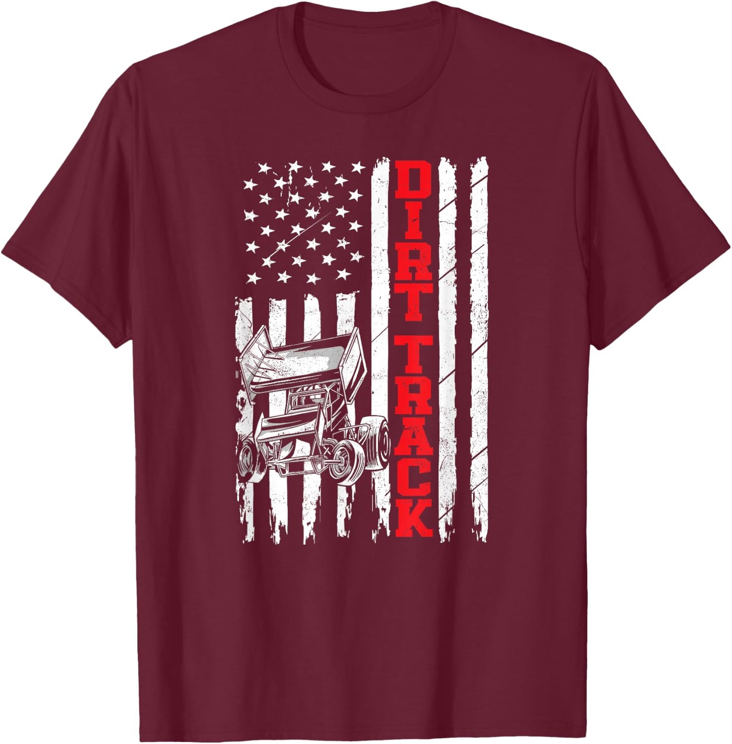 Dirt Track Racing Sprint Car Vintage Usa American Flag Dirt T-Shirt - T-Shirt | Maroon